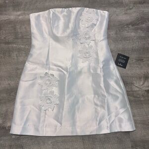 NWT Lulus Strapless White Mini Dress 3D Floral Applique Womens Sz. XL